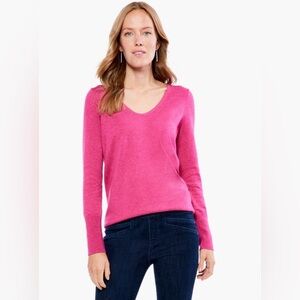 ✨NWT✨ NIC+ZOE, Vital V-Neck Cotton Blend Sweater, Magenta Rose, Size M